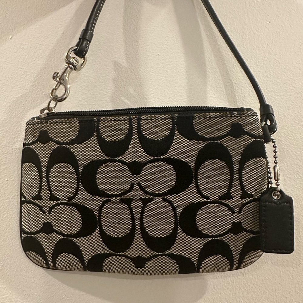 Coach Black and Gray Monogram Wristlet